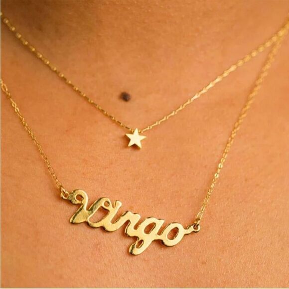 GOLD PLATED VIRGO SCRIPT ASTROLOGY , ZODIAC PEDANT HOROSCOPE NECKLACE - Picture 2 of 7